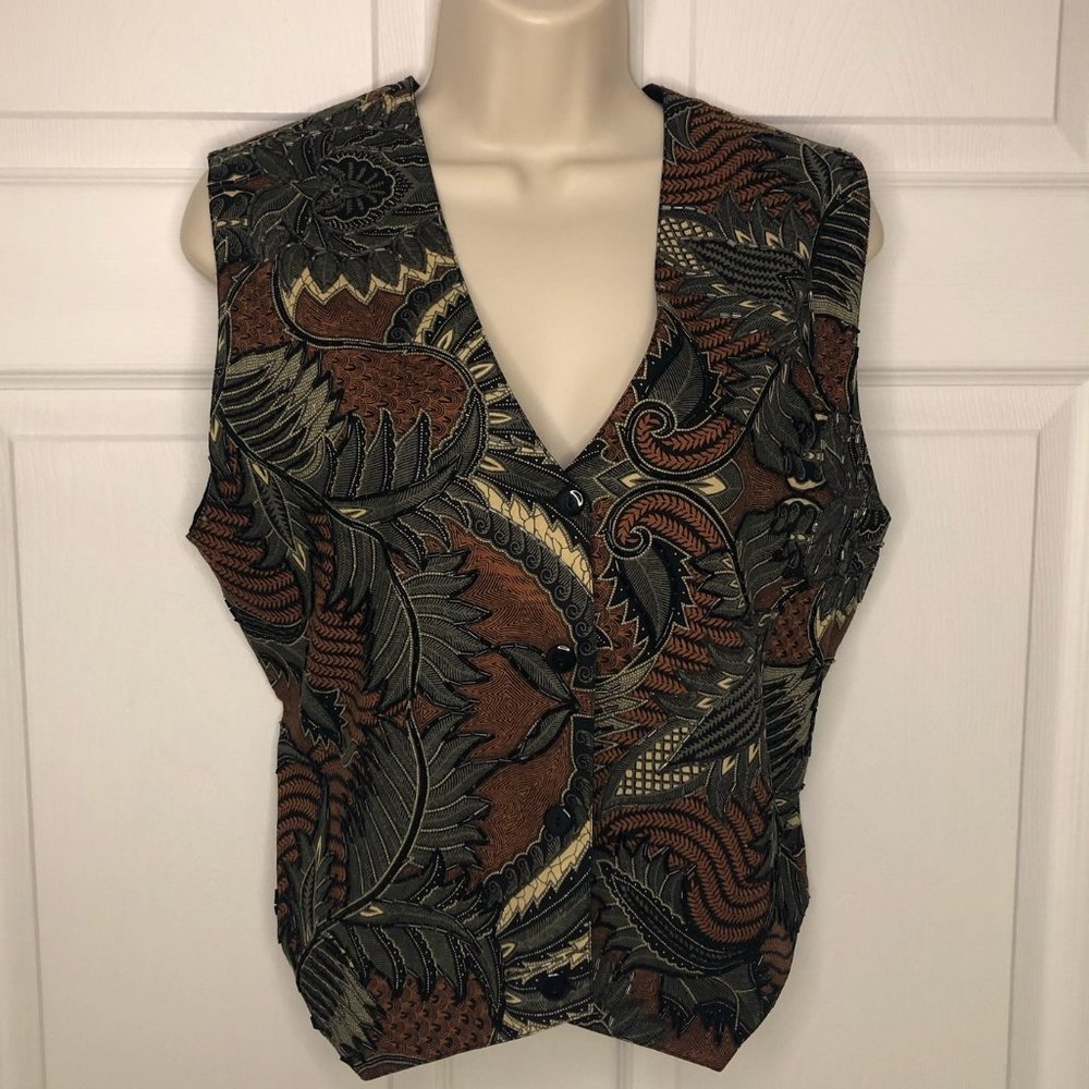 Effeci Beaded-Front Tie-back Lined Vest  M